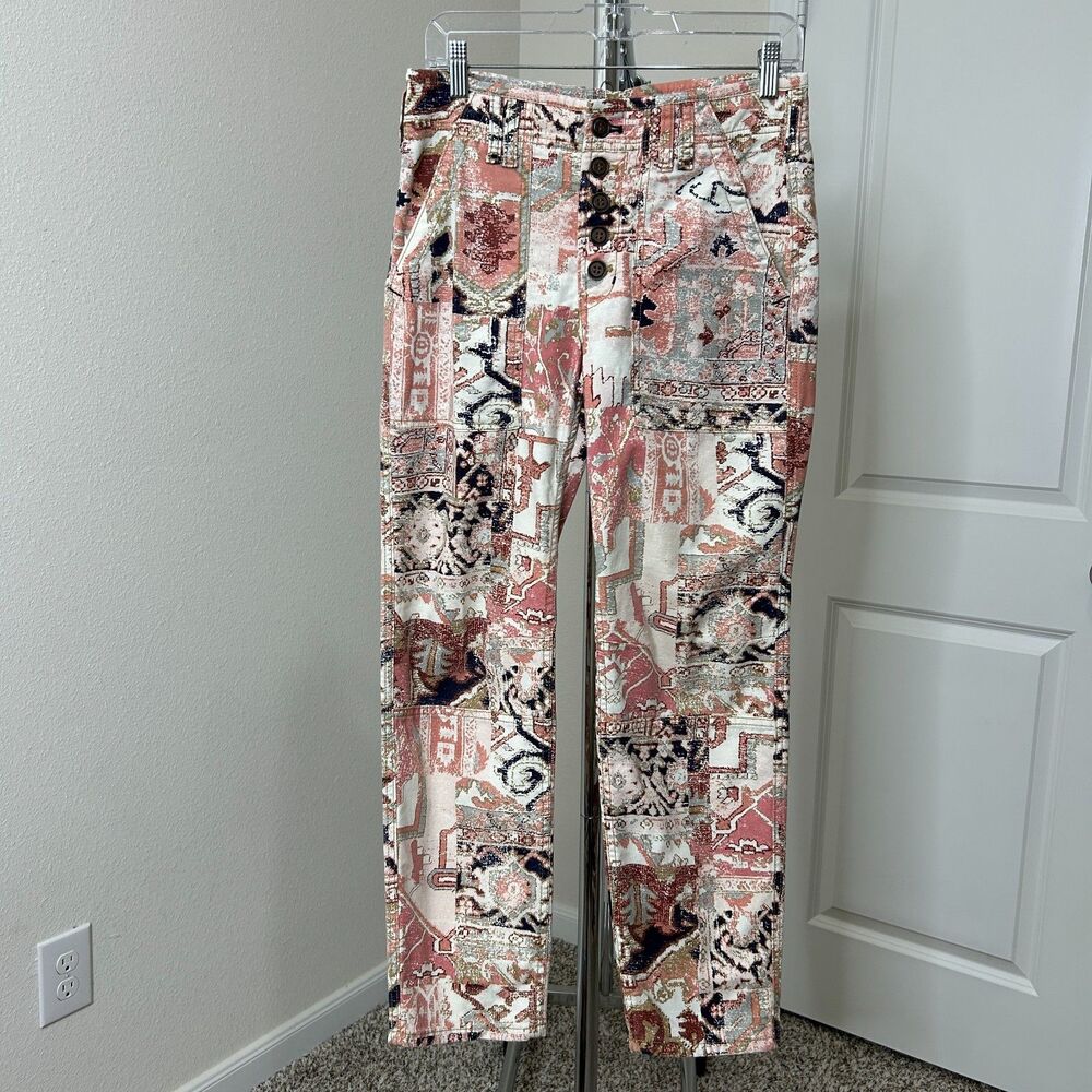 Anthropologie The Wanderer Patchwork Utility Pants 27 Pink Button Fly Chino Boho